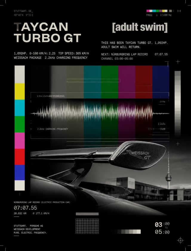 Create a pure abstract premium automotive poster of Porsche Taycan 