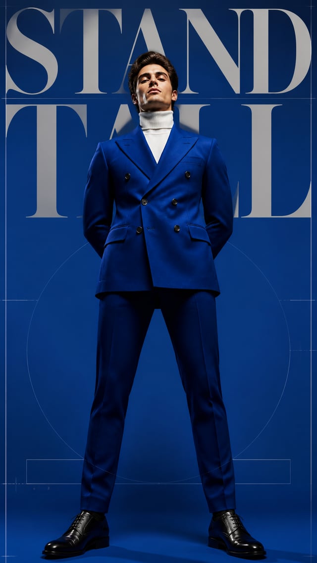 A premium 9:16 luxury men's editorial advertising poster.