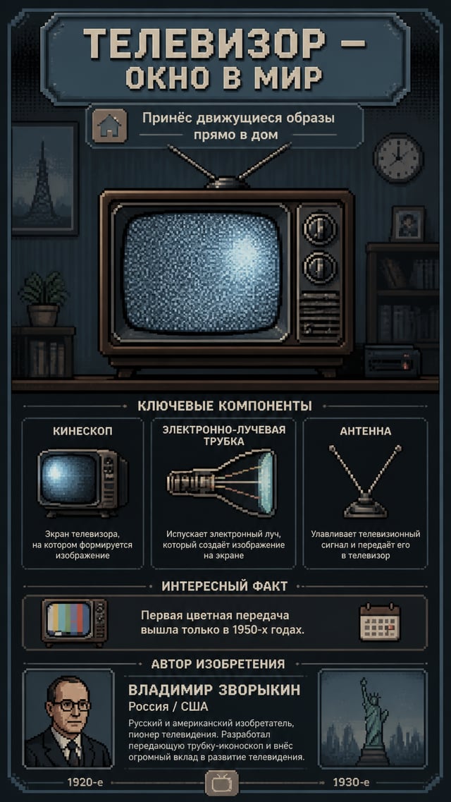 Телевизор (Владимир Зворыкин, 1920–30-е) — пиксельный ретро-стиль
