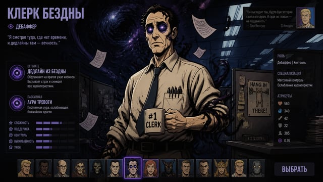 КЛЕРК БЕЗДНЫ — Стиль: Venture BrosРоль: Дебаффер | Офисный работник, одержимый космическим ужасом, г