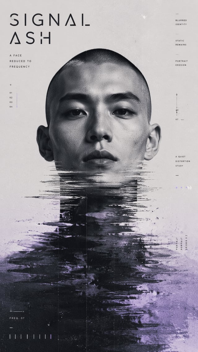 Create a 9:16 high-end experimental portrait poster with a clean editorial composition.The image sho