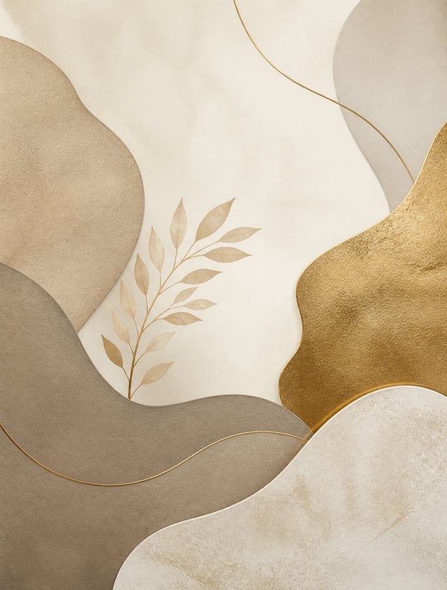 Create a luxurious abstract wall art design with layered organic shapes, soft beige, cream, taupe, a