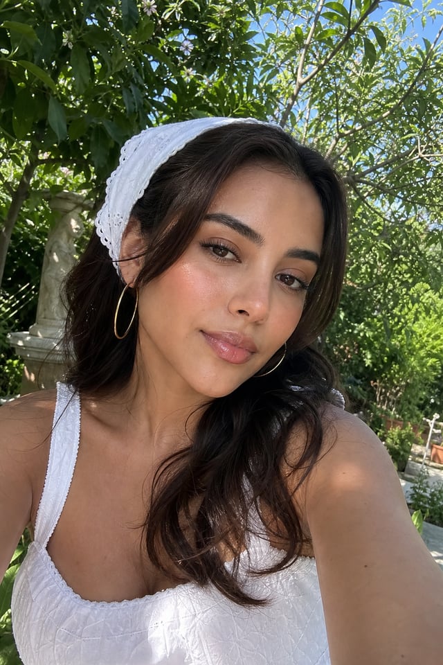 Generate an original ultra-realistic outdoor beauty selfie inspired by the reference image while cre