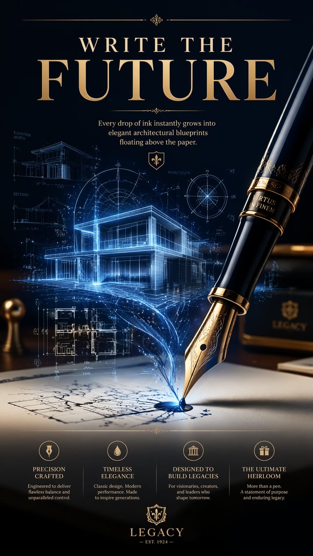 Luxury Fountain PenEvery drop of ink instantly grows into elegant architectural blueprints floating 