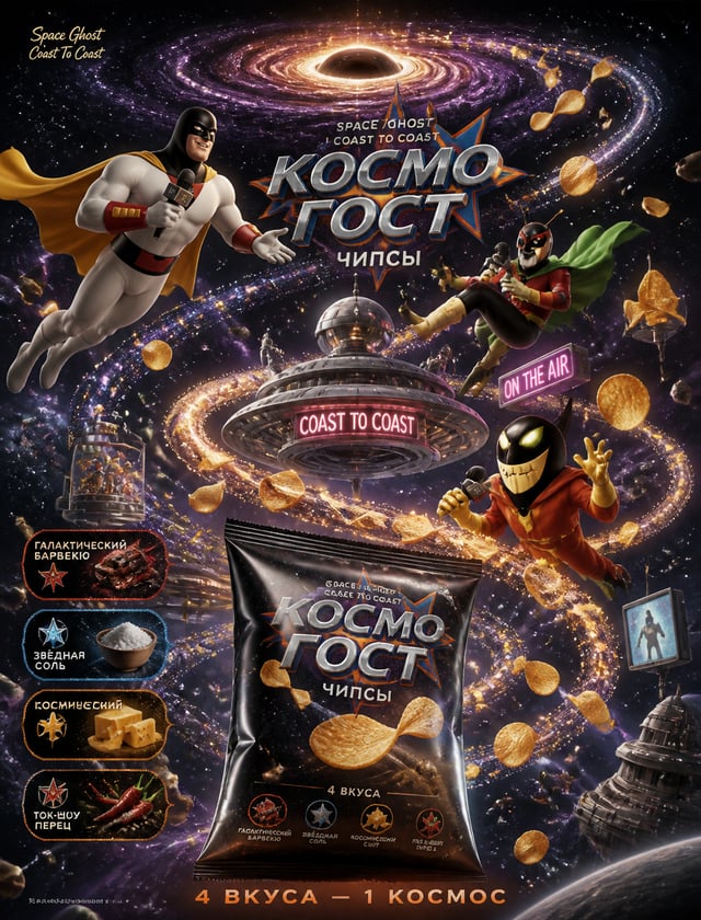 Space Ghost Coast to Coast — бренд «КОСМО ГОСТ»Ультра-детализированный постер чипсов «КОСМО ГОСТ» в 