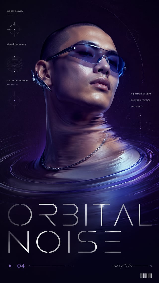 Create a 9:16 high-end experimental portrait poster with a clean editorial fashion layout.The image 
