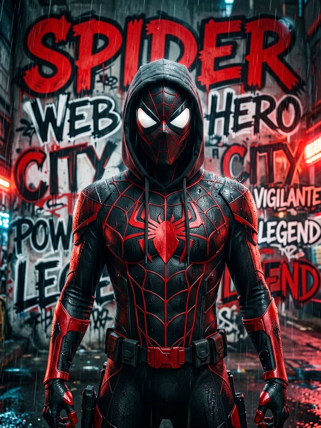 Create a hyper-realistic cinematic portrait of an original spider-inspired superhero, facing directl