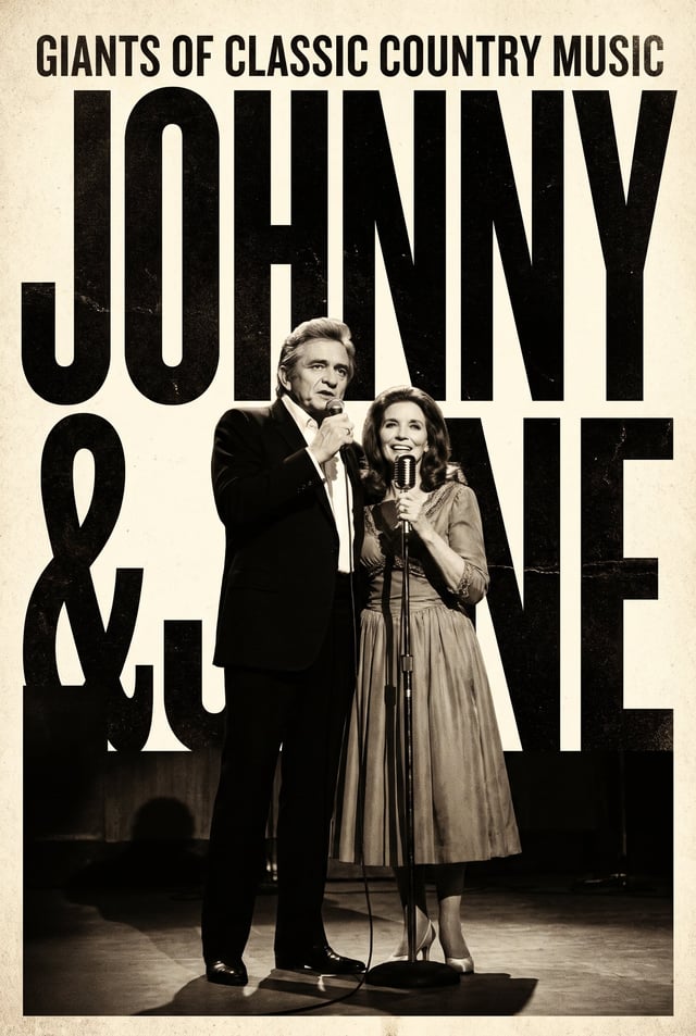 Create an image of the American country music singers "Johnny Cash" and "June Carter," exactly as th