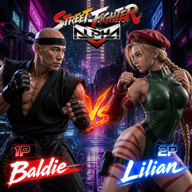 Highly detailed selection screen character at Street Fighter Alpha with the character in reference i