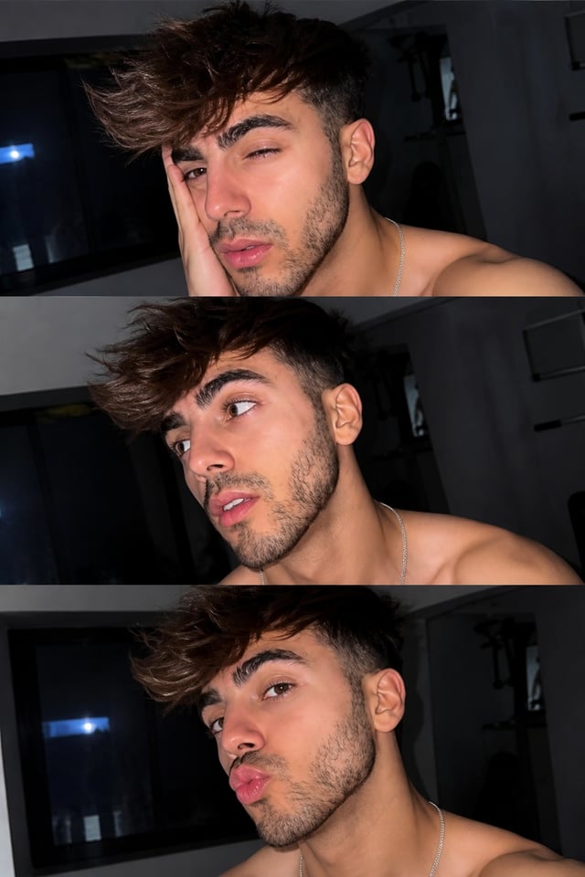 Collage de selfie ultra realista con flash nocturno, tres fotos apiladas de teléfonos móviles.mano e