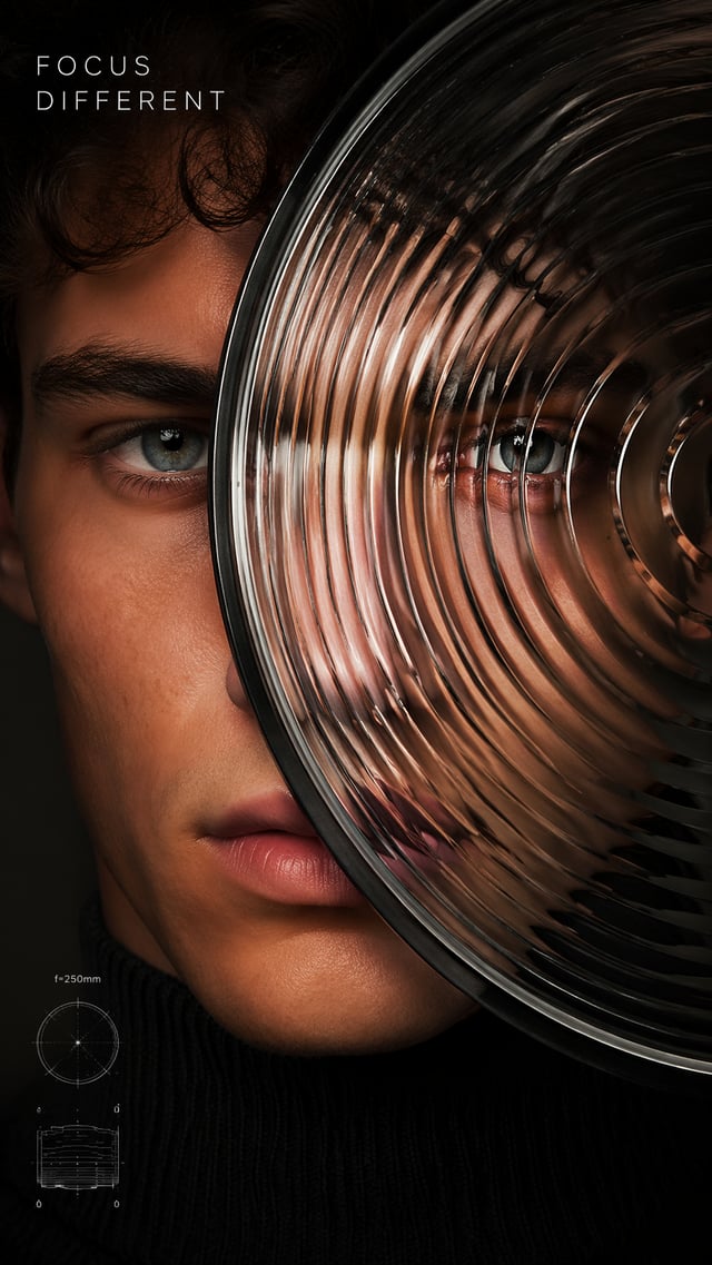A premium 9:16 editorial portrait.Main Subject:An ultra close-up portrait of a young male model.A gi