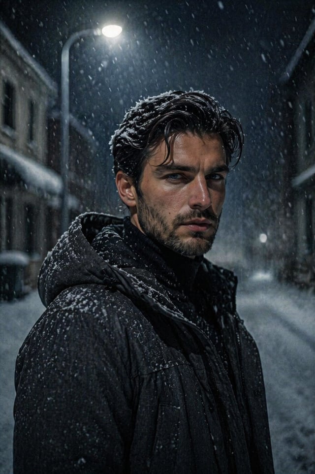Ultra realistic cinematic portrait of a young man with sharp masculine features and light stubble, s