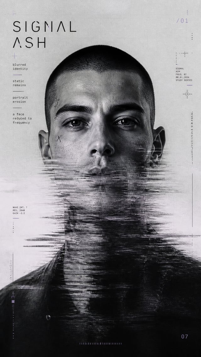 Create one  9:16 high-end experimental portrait poster with a clean editorial composition.The image 