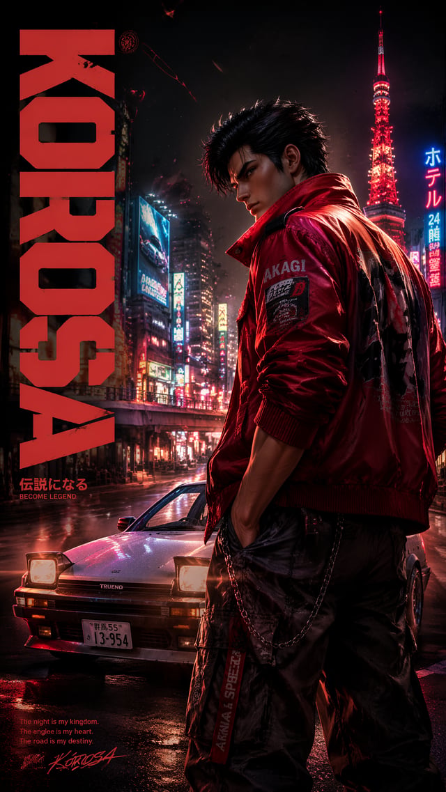 A vertical poster as the main visual element. The overall style combines the surreal aesthetics of a
