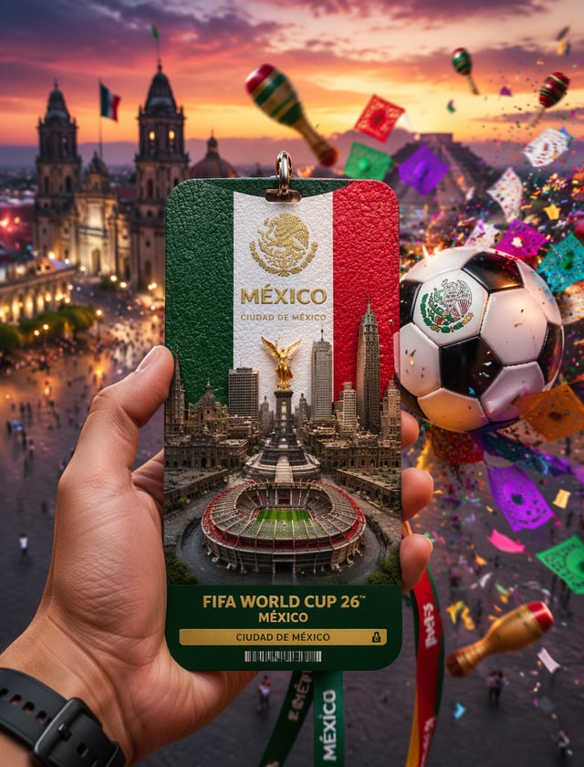 Mexico Create a vibrant green‑white‑red pass: first‑person hand holding a textured pass with Mexico 