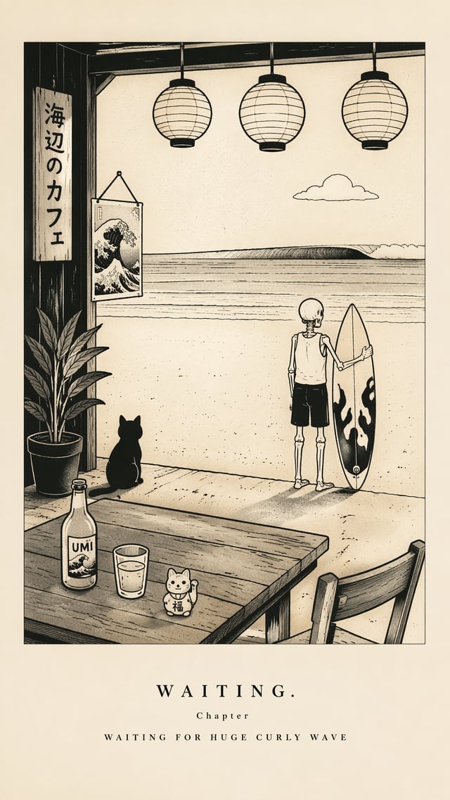 {  "collection": "WAITING.",  "chapter": " ",  "title": "WAITING FOR HUGE CURLY WAVE",   "style": { 