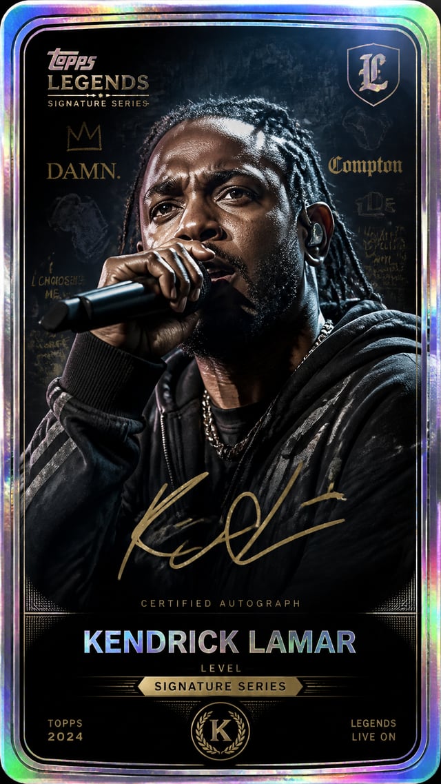 Kendrick Lamar Создайте премиальную карточку Topps Legends: Signature Series с современным полноформ