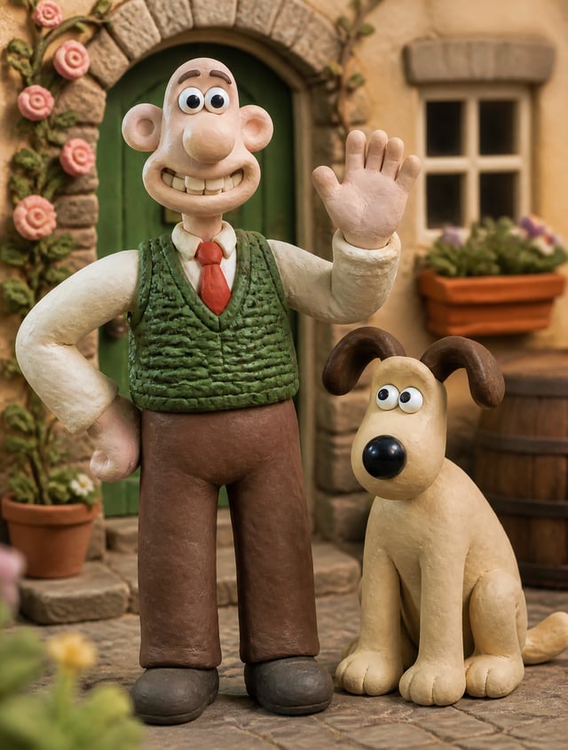 Ultra-detailed claymation effect: A scene rendered in the style of classic claymation animation, wit