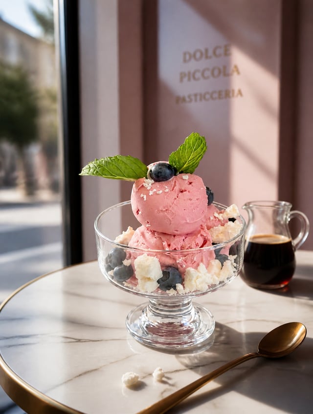 make photographic composition and put the affogato,   (exact as it is NOT MIXED ) in picture resting
