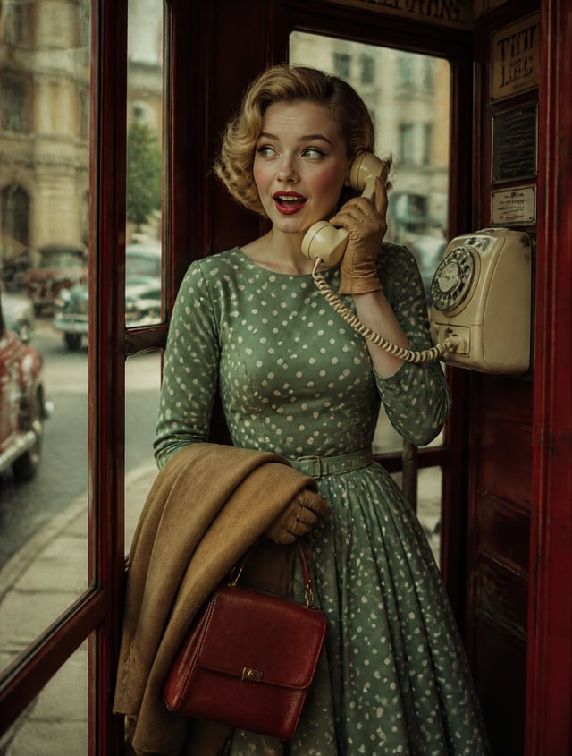 A hyper-realistic 1950s-inspired editorial portrait of a young woman (use uploaded face exactly, no 