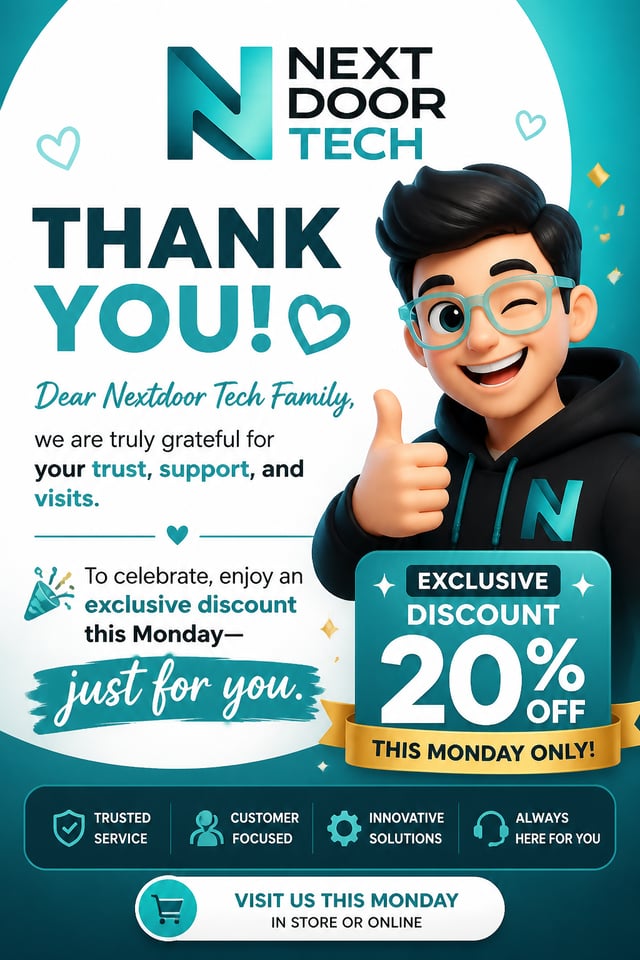 Create a vibrant and professional poster advertisement for Nextdoor Tech to express gratitude for cu