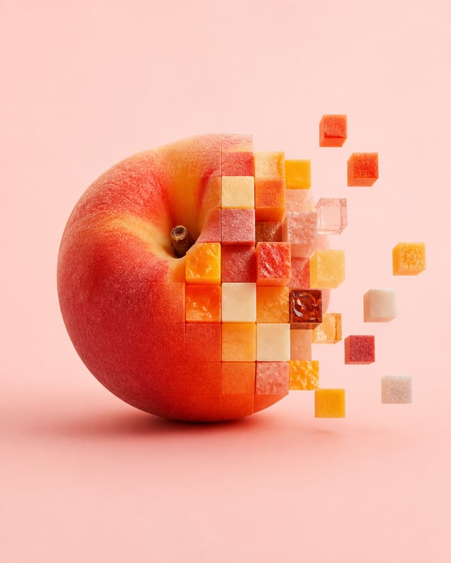 4:5 A minimal studio photograph of [  whole peach red orange rip ], placed on a clean soft rose ligh