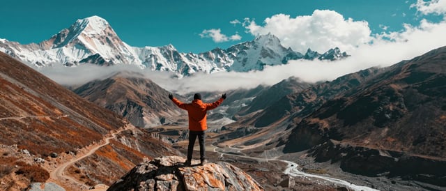 A highly photorealistic cinematic outdoor-adventure photograph rather than an illustration or fantas