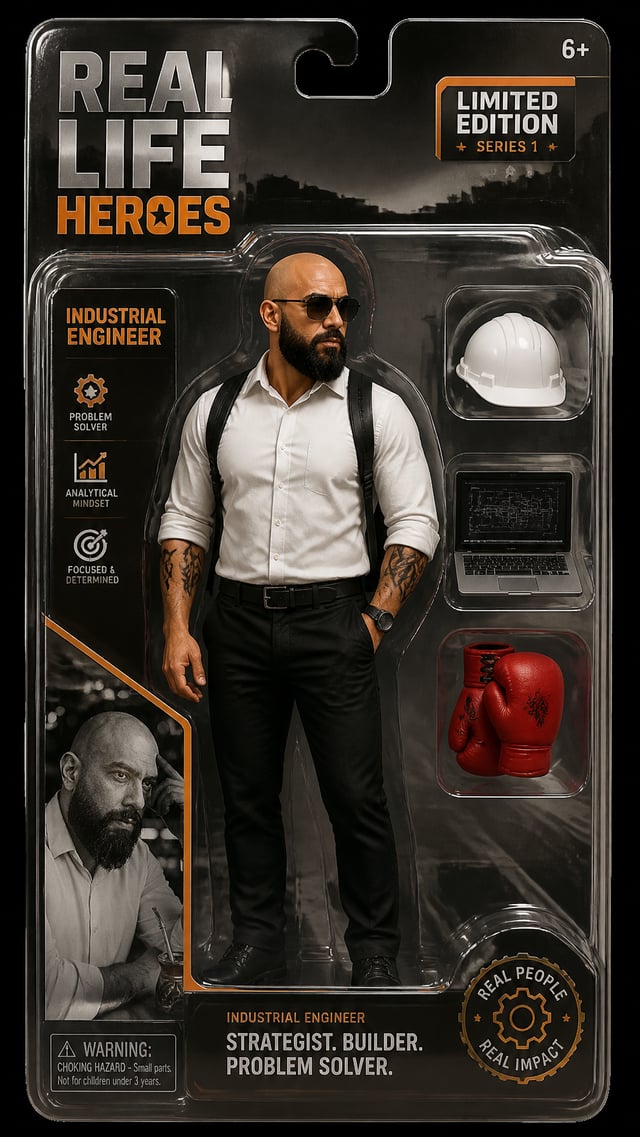 Create a hyperrealistic 3D action figure of the person in this photo, displayed in retail packaging 