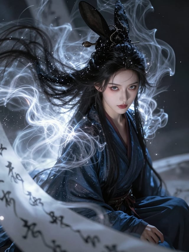 ((masterpiece)), anime-style portrait, upper body, woman with hair dissolving into ethereal abstract