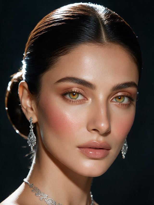 An extreme close-up beauty portrait focusing on the face and neck of a beautiful young adult Pakista