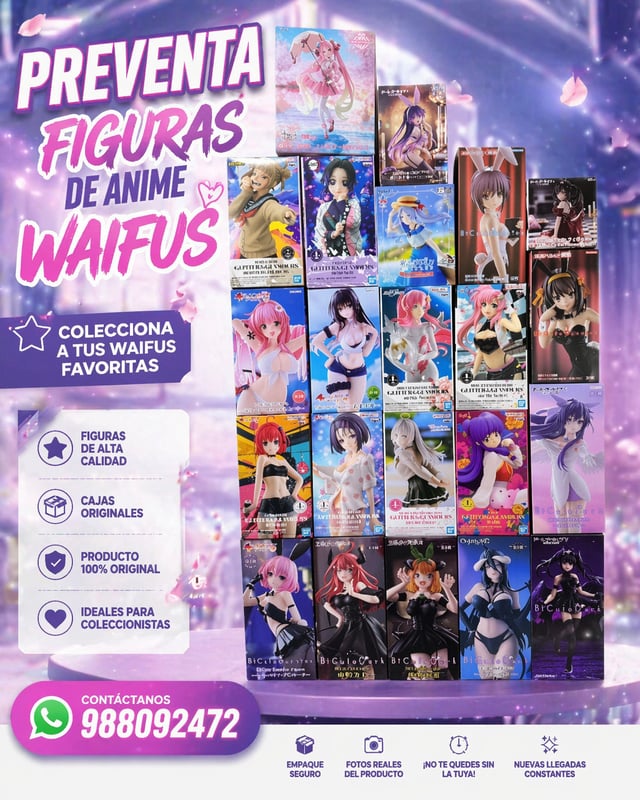 anuncio de preventa figuras  de anime waifus tal cual la foto solo dale un buen diseño de fondo no l