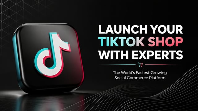 Clean, modern, minimalist promotional graphic for TikTok shop campaign featuring a dark black backgr