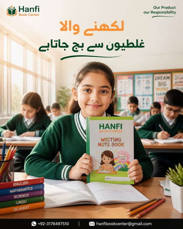 Create a high-end commercial advertising poster for "HANFI BOOK CENTER" brand.
