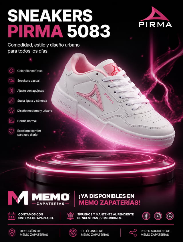Ultra realistic premium commercial advertisement featuring the original PIRMA 5083 sneakers (White/P