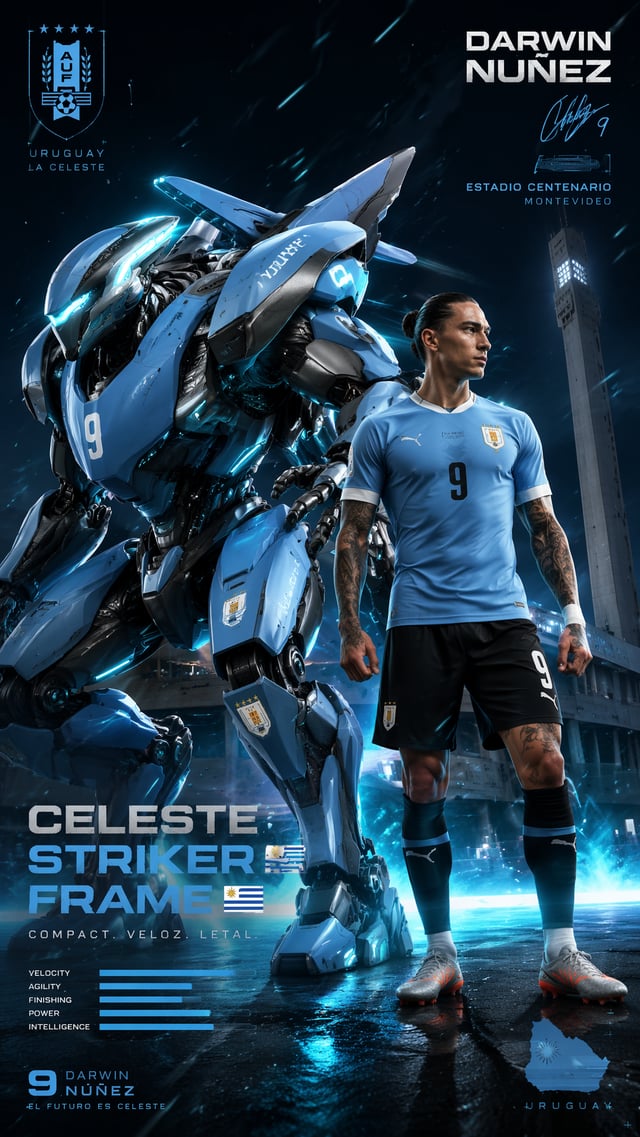 Uruguay — Darwin Núñez — Celeste Striker Frame “9:16 vertical poster of ‘Celeste Striker Frame’, com