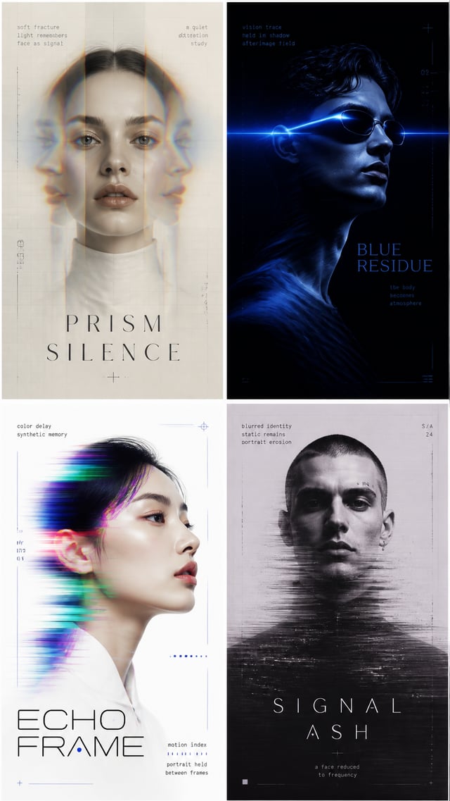 Create a 9:16 high-end experimental portrait poster with a clean editorial composition.The image sho