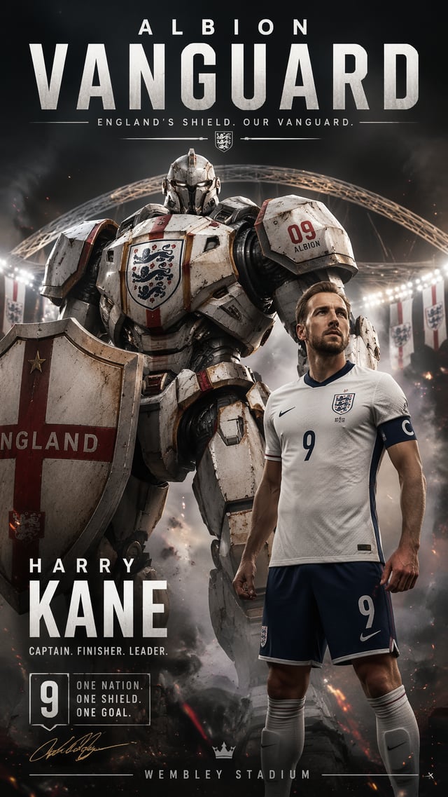 England — Harry Kane — Albion Vanguard “9:16 vertical poster of ‘Albion Vanguard’, heavy‑frame guard