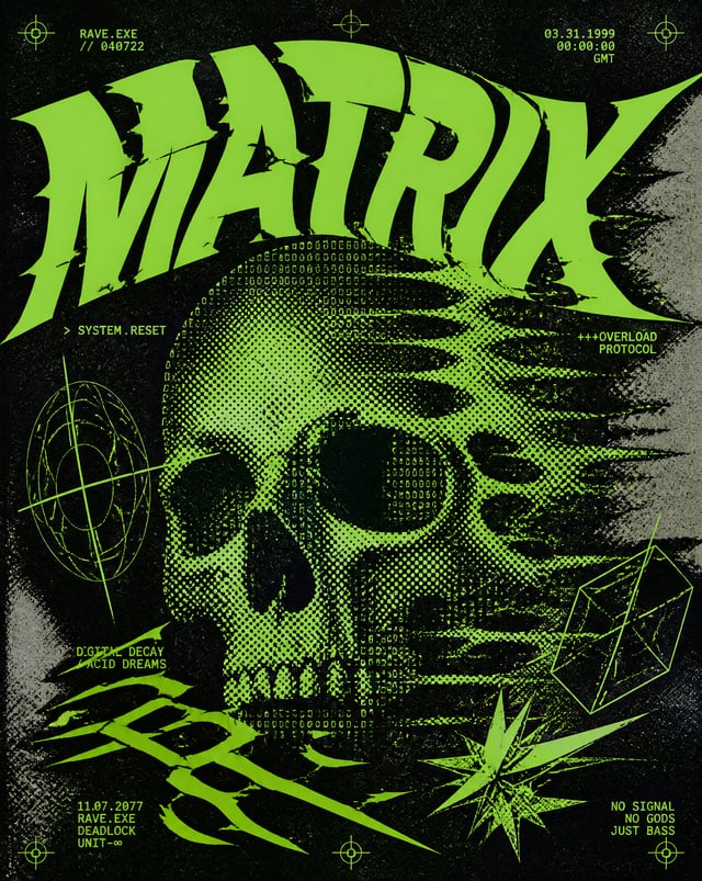A monumental, high-impact poster executed in the raw, authentic "Y2K Punk Zine" and "Cyberpunk Acid 