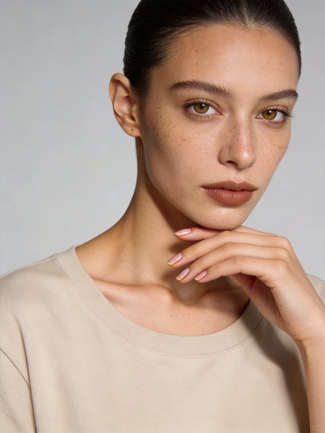 A high-end luxury jewelry editorial campaign portrait, featuring the exact same female model from th
