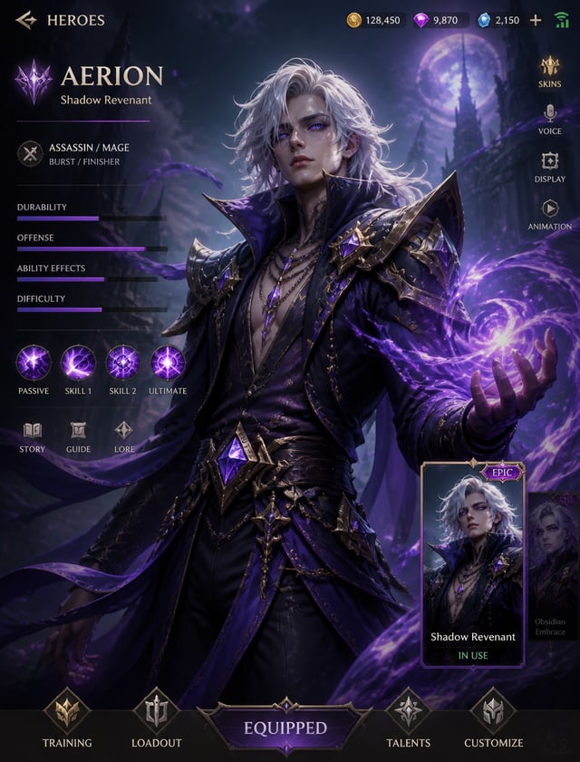 Create a short cinematic idle animation based on the generated MOBA hero screen. The character remai