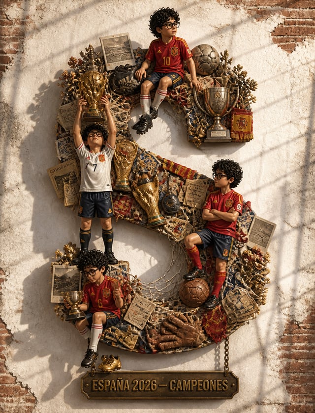 A large English letter "S" formed by a carefully curated collection of vintage football memorabilia: