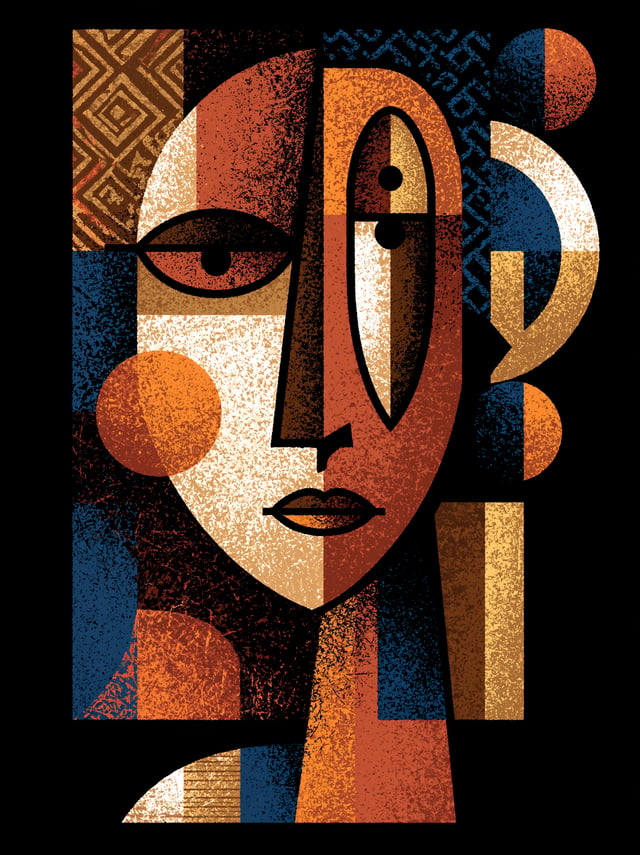 Here's an African-inspired rewrite that keeps the cubist-kawaii vector style intact while weaving in