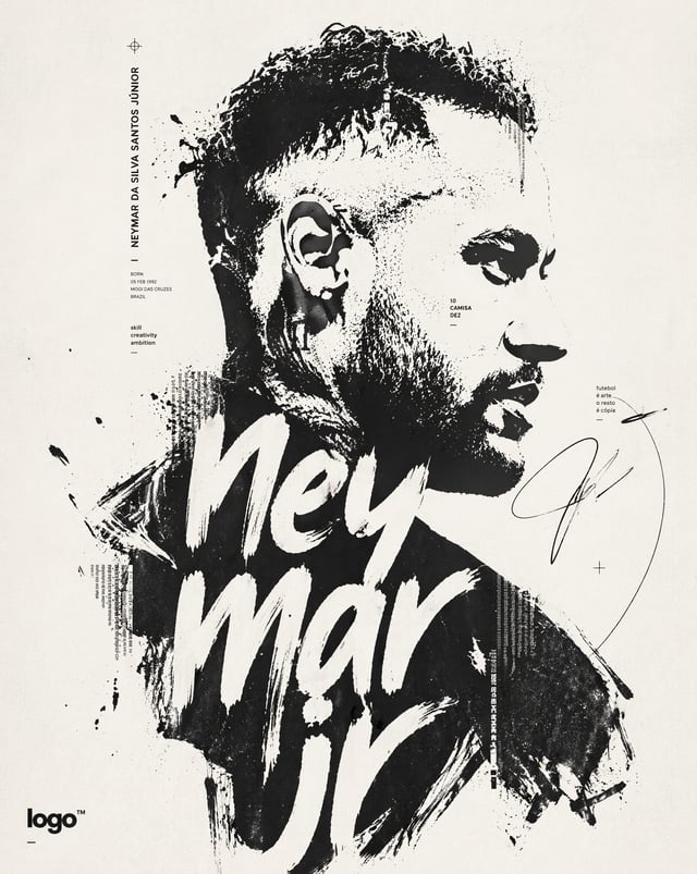 High-contrast black and white typographic portrait poster of [Human], shown in side profile with [Fe