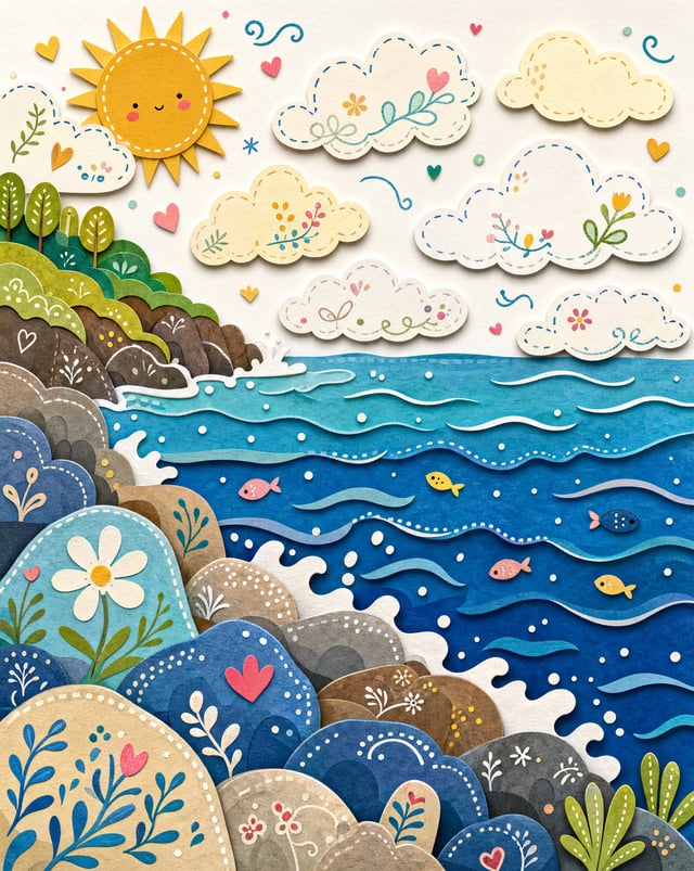 Reimagine the entire image as one cohesive Decorative Folk Flat Illustration blended with a soft han