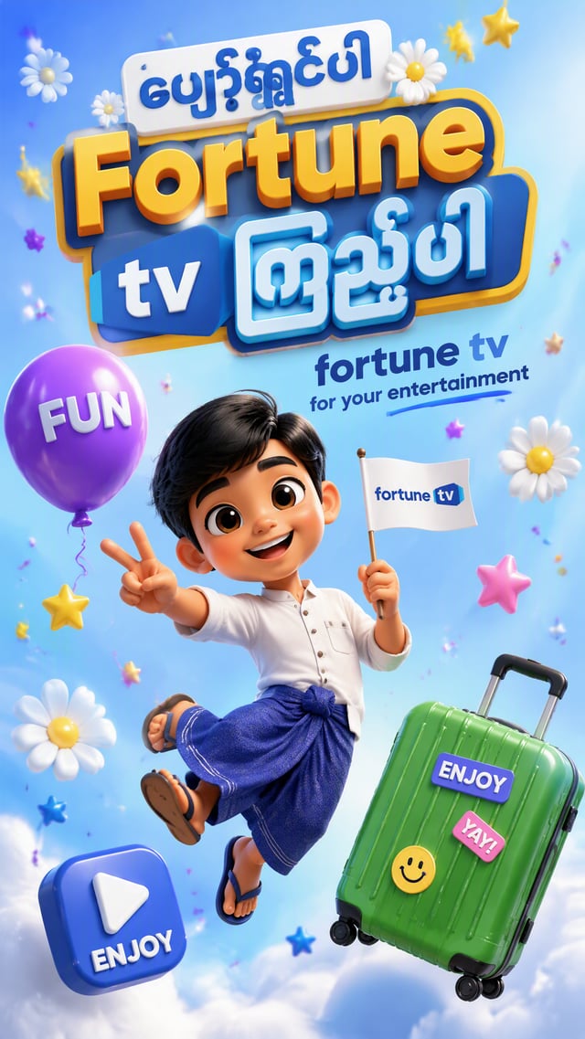 PROMPT:A vibrant and energetic vertical social media poster featuring a cute 3D cartoon character — 