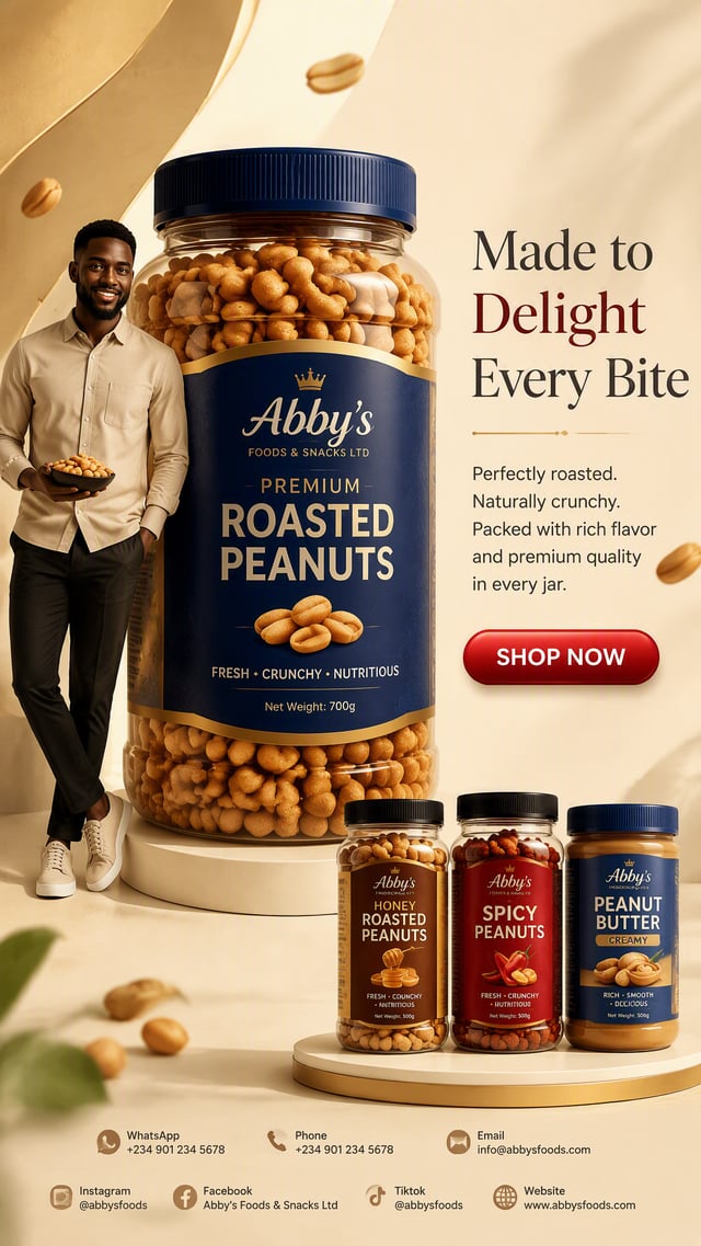 Design an ultra-premium commercial advertisement for Abby's Foods & Snacks Ltd, showcasing its flags