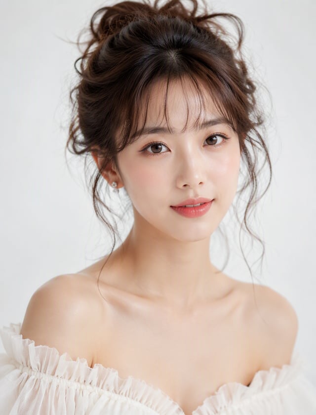 A highly detailed portrait photograph of a young East Asian woman, with a serene and gentle expressi