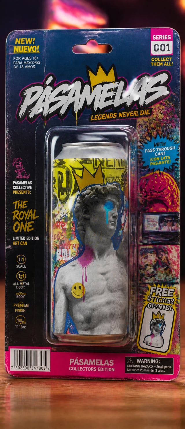 Ultra-premium collector's packaging and product advertising poster with a pass-through can, presente