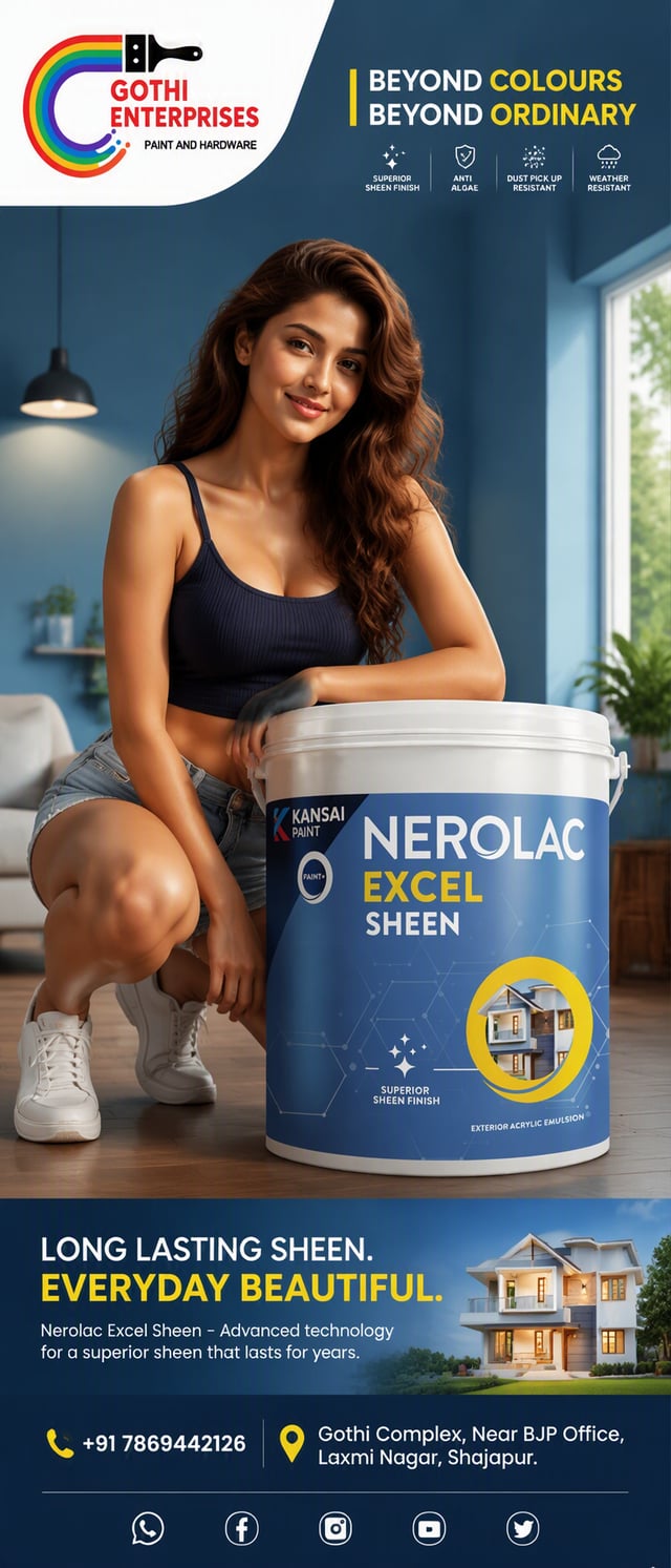 Create a creative commercial advertising poster for [Gothi Enterprises], a Nerolac Excel sheen￼ insp
