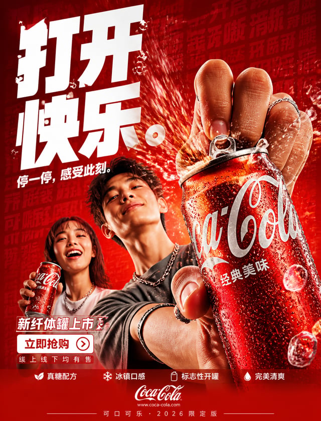 FORMAT:4:5 竖版超商业感饮料 campaign 海报，超高分辨率（8K），户外大牌 + 社交媒体广告级出品Style: bold FMCG 广告 × 现代饮料 campaign × 高能量商